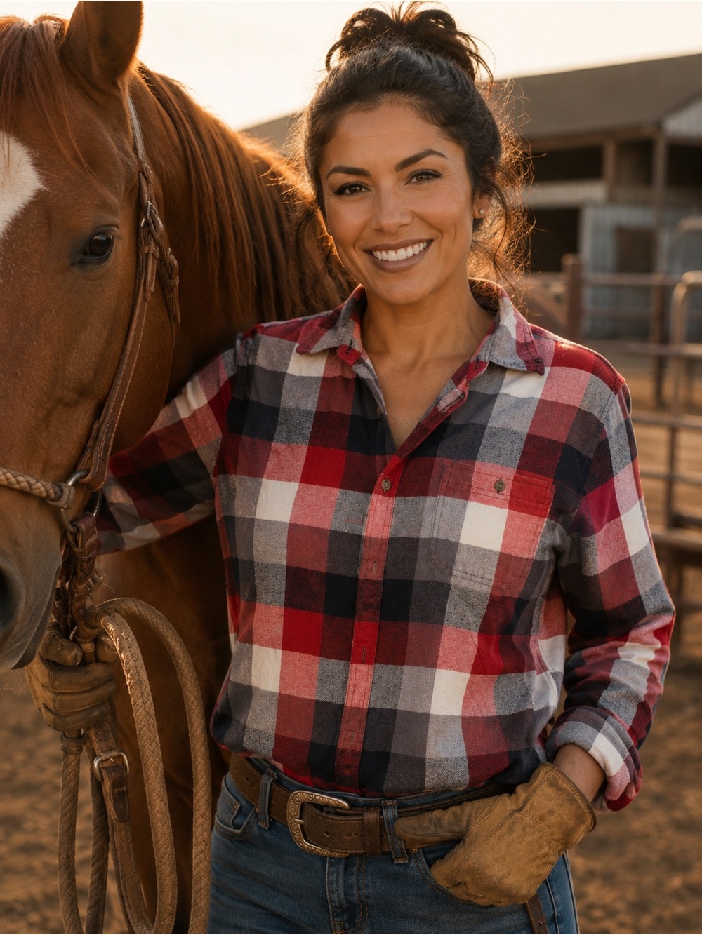 Lee Red, Black & Gray Plaid Button-Up Shirt